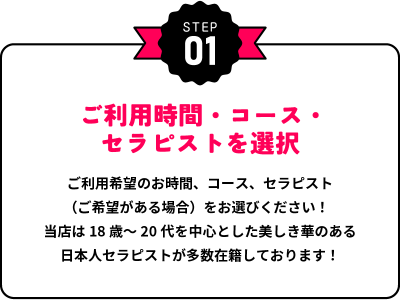 ご利用時間・コース・セラピストを選択